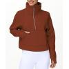 imageTHE GYM PEOPLE Womens Half Zip Pullover Fleece Stand Collar Crop Sweatshirt with Pockets Thumb HoleMaroon
