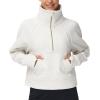 imageTHE GYM PEOPLE Womens Half Zip Pullover Fleece Stand Collar Crop Sweatshirt with Pockets Thumb HoleOffwhite