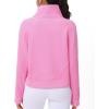 imageTHE GYM PEOPLE Womens Half Zip Pullover Fleece Stand Collar Crop Sweatshirt with Pockets Thumb HolePink