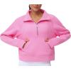 imageTHE GYM PEOPLE Womens Half Zip Pullover Fleece Stand Collar Crop Sweatshirt with Pockets Thumb HolePink