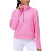 imageTHE GYM PEOPLE Womens Half Zip Pullover Fleece Stand Collar Crop Sweatshirt with Pockets Thumb HolePink