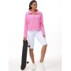 imageTHE GYM PEOPLE Womens Half Zip Pullover Fleece Stand Collar Crop Sweatshirt with Pockets Thumb HolePink
