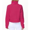 imageTHE GYM PEOPLE Womens Half Zip Pullover Fleece Stand Collar Crop Sweatshirt with Pockets Thumb HolePitaya Red