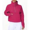 imageTHE GYM PEOPLE Womens Half Zip Pullover Fleece Stand Collar Crop Sweatshirt with Pockets Thumb HolePitaya Red
