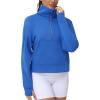imageTHE GYM PEOPLE Womens Half Zip Pullover Fleece Stand Collar Crop Sweatshirt with Pockets Thumb HoleSea Blue