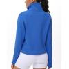 imageTHE GYM PEOPLE Womens Half Zip Pullover Fleece Stand Collar Crop Sweatshirt with Pockets Thumb HoleSea Blue