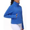 imageTHE GYM PEOPLE Womens Half Zip Pullover Fleece Stand Collar Crop Sweatshirt with Pockets Thumb HoleSea Blue