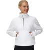 imageTHE GYM PEOPLE Womens Half Zip Pullover Fleece Stand Collar Crop Sweatshirt with Pockets Thumb HoleWhite
