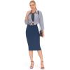 imageTHE GYM PEOPLE Womens High Waist Tummy Control Pencil Skirts Stretchy Bodycon Midi Skirt Below Knee with Back SlitBlue