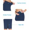 imageTHE GYM PEOPLE Womens High Waist Tummy Control Pencil Skirts Stretchy Bodycon Midi Skirt Below Knee with Back SlitBlue