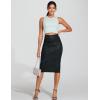 imageTHE GYM PEOPLE Womens High Waist Tummy Control Pencil Skirts Stretchy Bodycon Midi Skirt Below Knee with Back SlitFaux Leather Coated