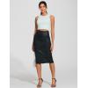 imageTHE GYM PEOPLE Womens High Waist Tummy Control Pencil Skirts Stretchy Bodycon Midi Skirt Below Knee with Back SlitFaux Leather Coated