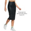 imageTHE GYM PEOPLE Womens High Waist Tummy Control Pencil Skirts Stretchy Bodycon Midi Skirt Below Knee with Back SlitFaux Leather Coated