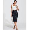 imageTHE GYM PEOPLE Womens High Waist Tummy Control Pencil Skirts Stretchy Bodycon Midi Skirt Below Knee with Back SlitLight Leather