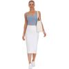 imageTHE GYM PEOPLE Womens High Waist Tummy Control Pencil Skirts Stretchy Bodycon Midi Skirt Below Knee with Back SlitWhite
