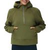 imageTHE GYM PEOPLE Womens Hoodies Half Zip Long Sleeve Fleece Crop Pullover Sweatshirts with Pockets Thumb HoleArmy Green