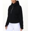 imageTHE GYM PEOPLE Womens Hoodies Half Zip Long Sleeve Fleece Crop Pullover Sweatshirts with Pockets Thumb HoleBlack
