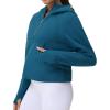 imageTHE GYM PEOPLE Womens Hoodies Half Zip Long Sleeve Fleece Crop Pullover Sweatshirts with Pockets Thumb HoleDark Blue Green