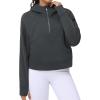 imageTHE GYM PEOPLE Womens Hoodies Half Zip Long Sleeve Fleece Crop Pullover Sweatshirts with Pockets Thumb HoleDark Grey