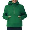 imageTHE GYM PEOPLE Womens Hoodies Half Zip Long Sleeve Fleece Crop Pullover Sweatshirts with Pockets Thumb HoleGreen