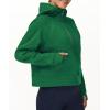 imageTHE GYM PEOPLE Womens Hoodies Half Zip Long Sleeve Fleece Crop Pullover Sweatshirts with Pockets Thumb HoleGreen