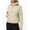 imageTHE GYM PEOPLE Womens Hoodies Half Zip Long Sleeve Fleece Crop Pullover Sweatshirts with Pockets Thumb HoleKhaki
