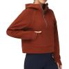 imageTHE GYM PEOPLE Womens Hoodies Half Zip Long Sleeve Fleece Crop Pullover Sweatshirts with Pockets Thumb HoleMaroon
