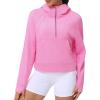 imageTHE GYM PEOPLE Womens Hoodies Half Zip Long Sleeve Fleece Crop Pullover Sweatshirts with Pockets Thumb HolePink