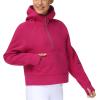imageTHE GYM PEOPLE Womens Hoodies Half Zip Long Sleeve Fleece Crop Pullover Sweatshirts with Pockets Thumb HolePitaya Red