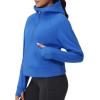 imageTHE GYM PEOPLE Womens Hoodies Half Zip Long Sleeve Fleece Crop Pullover Sweatshirts with Pockets Thumb HoleSea Blue
