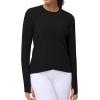imageWomens Long Sleeve Compression Shirts Workout Tops Cross Hem Athletic Running Yoga TShirts with Thumb HoleBlack