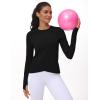 imageWomens Long Sleeve Compression Shirts Workout Tops Cross Hem Athletic Running Yoga TShirts with Thumb HoleBlack