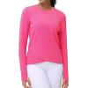 imageWomens Long Sleeve Compression Shirts Workout Tops Cross Hem Athletic Running Yoga TShirts with Thumb HoleBright Pink