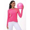 imageWomens Long Sleeve Compression Shirts Workout Tops Cross Hem Athletic Running Yoga TShirts with Thumb HoleBright Pink
