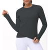 imageWomens Long Sleeve Compression Shirts Workout Tops Cross Hem Athletic Running Yoga TShirts with Thumb HoleCharcoal Grey