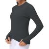imageWomens Long Sleeve Compression Shirts Workout Tops Cross Hem Athletic Running Yoga TShirts with Thumb HoleCharcoal Grey