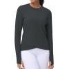 imageWomens Long Sleeve Compression Shirts Workout Tops Cross Hem Athletic Running Yoga TShirts with Thumb HoleCharcoal Grey