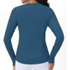 imageWomens Long Sleeve Compression Shirts Workout Tops Cross Hem Athletic Running Yoga TShirts with Thumb HoleDark Blue Green