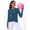 imageWomens Long Sleeve Compression Shirts Workout Tops Cross Hem Athletic Running Yoga TShirts with Thumb HoleDark Blue Green