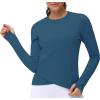 imageWomens Long Sleeve Compression Shirts Workout Tops Cross Hem Athletic Running Yoga TShirts with Thumb HoleDark Blue Green