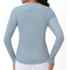 imageWomens Long Sleeve Compression Shirts Workout Tops Cross Hem Athletic Running Yoga TShirts with Thumb HoleDenim Blue