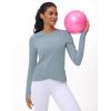 imageWomens Long Sleeve Compression Shirts Workout Tops Cross Hem Athletic Running Yoga TShirts with Thumb HoleDenim Blue