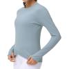 imageWomens Long Sleeve Compression Shirts Workout Tops Cross Hem Athletic Running Yoga TShirts with Thumb HoleDenim Blue
