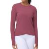 imageWomens Long Sleeve Compression Shirts Workout Tops Cross Hem Athletic Running Yoga TShirts with Thumb HoleRose Red