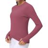 imageWomens Long Sleeve Compression Shirts Workout Tops Cross Hem Athletic Running Yoga TShirts with Thumb HoleRose Red