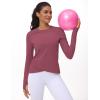 imageWomens Long Sleeve Compression Shirts Workout Tops Cross Hem Athletic Running Yoga TShirts with Thumb HoleRose Red