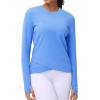 imageWomens Long Sleeve Compression Shirts Workout Tops Cross Hem Athletic Running Yoga TShirts with Thumb HoleSea Blue