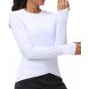 imageWomens Long Sleeve Compression Shirts Workout Tops Cross Hem Athletic Running Yoga TShirts with Thumb HoleWhite
