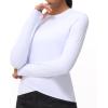 imageWomens Long Sleeve Compression Shirts Workout Tops Cross Hem Athletic Running Yoga TShirts with Thumb HoleWhite