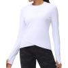 imageWomens Long Sleeve Compression Shirts Workout Tops Cross Hem Athletic Running Yoga TShirts with Thumb HoleWhite